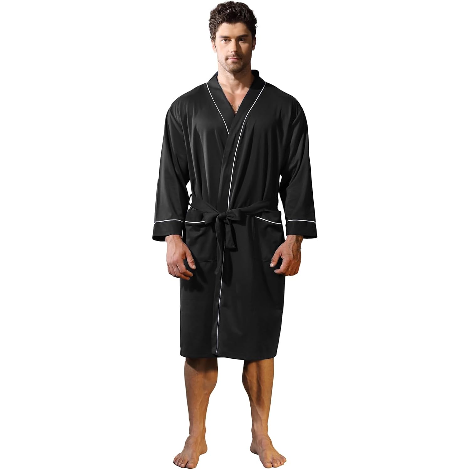 Mens Kimono Robe Lightweight Soft Bathrobe Sleepwear Loungewear With Pockets