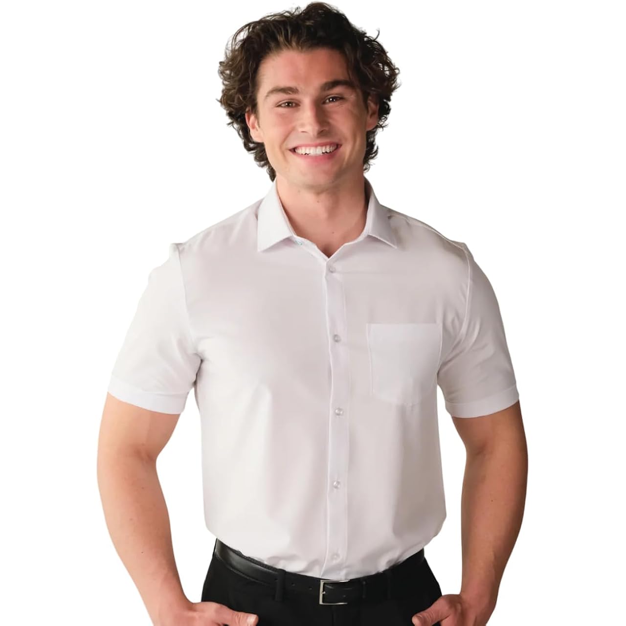 &Collar Slim Fit/Athletic Fit Short Sleeve Performance Men'S Dress Shirt