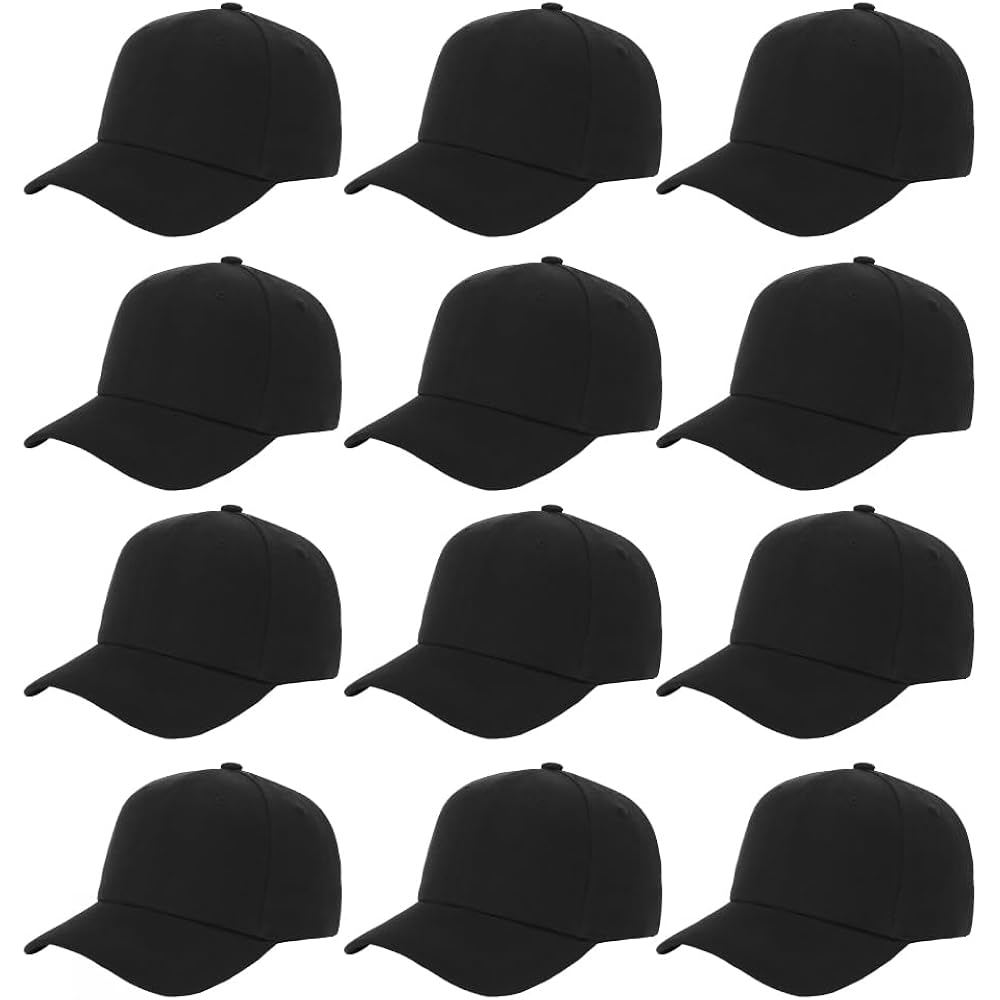Zh Plain Adjustable Baseball Cap - Lot Of 12 Unisex Blank Design Caps