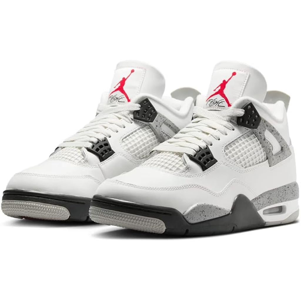 Nike Mens Air Jordan 4 Retro Running, Summit White/Fire Red-Cement Grey-Black, 8 Uk (9 Us)