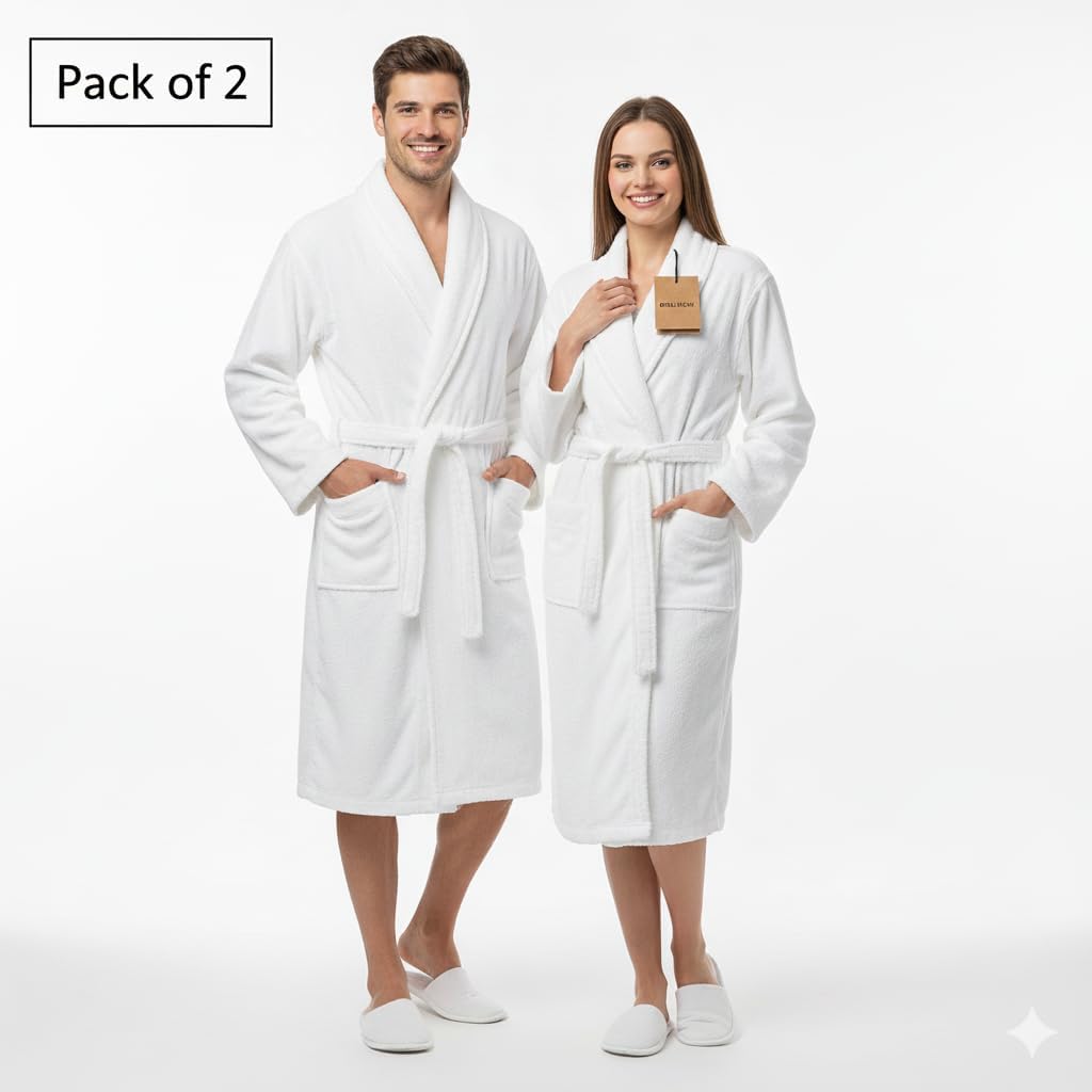 Biolinen 100% Cotton Terry Shawl Collar Bathrobe With Slippers