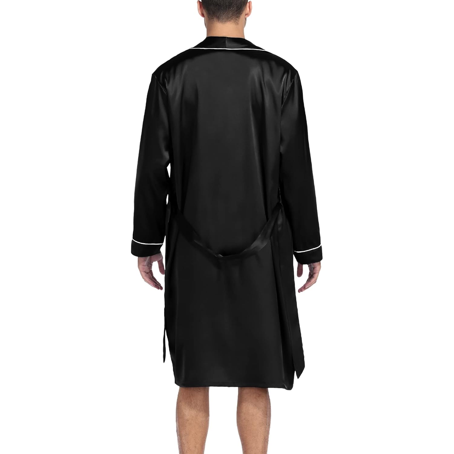 Swomog Men'S Satin Robe Silky Kimono Bathrobe With Shorts Set Lightweight Soft Loungewear Nightwear