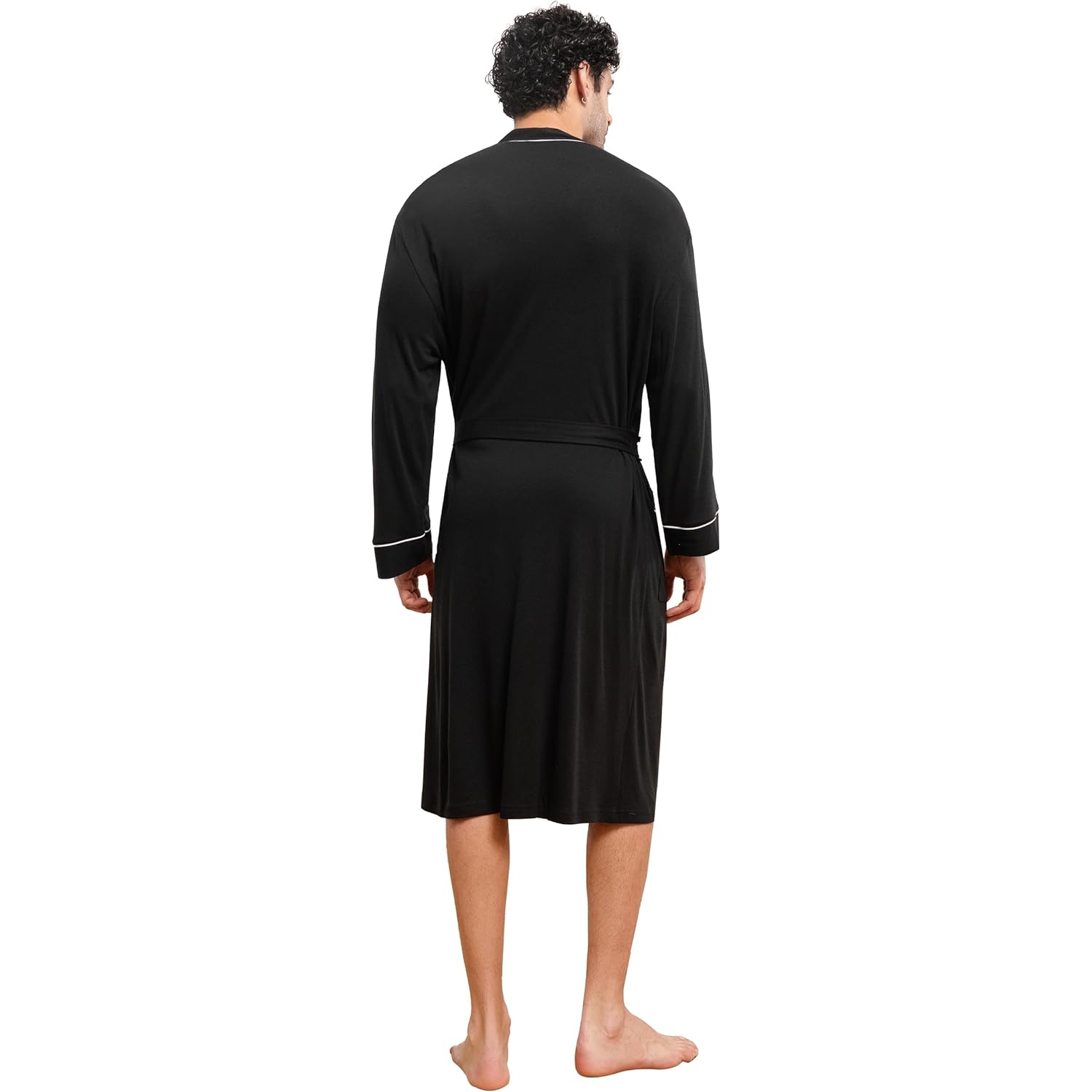 Mens Lightweight Robe Cotton Blend Kimono Bathrobe With Pockets, Soft Breathable Absorbent Loungewear For Home