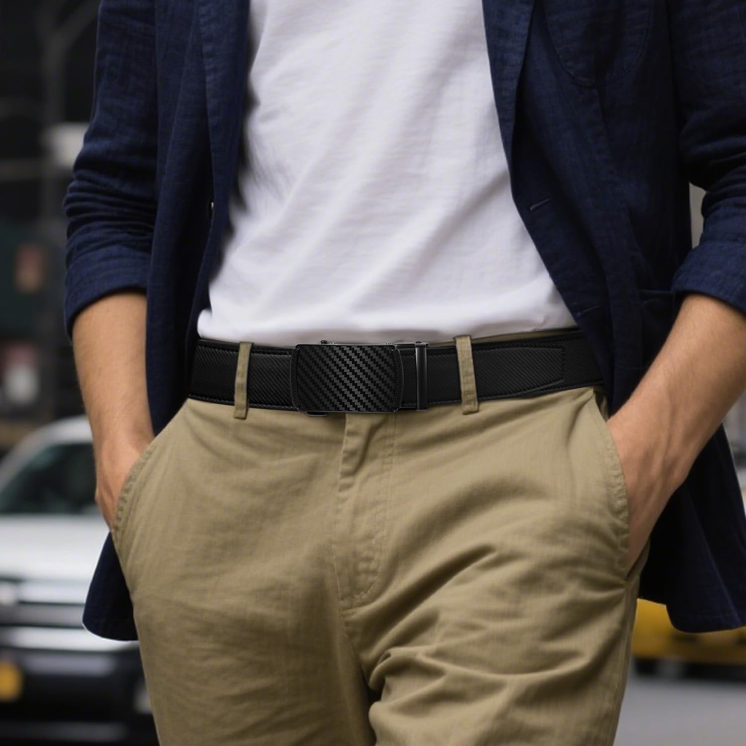 Zitahli Belt Men,Leather Ratchet Belt For Men Dress Casual Every Day With Adjustable Buckle,Trim To Fit For Gift