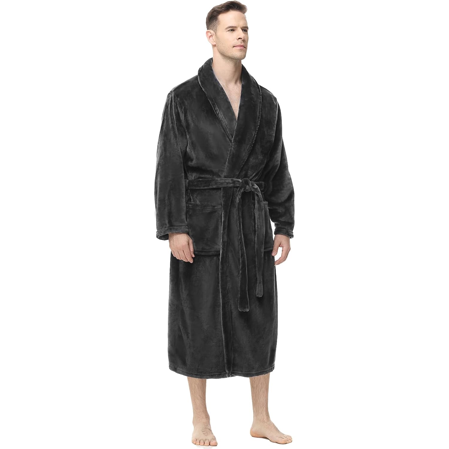 Yurhap Mens Fleece Robe, Soft Plush Robe For Men, Fluffy Bathrobe With Belt & 2 Pockets