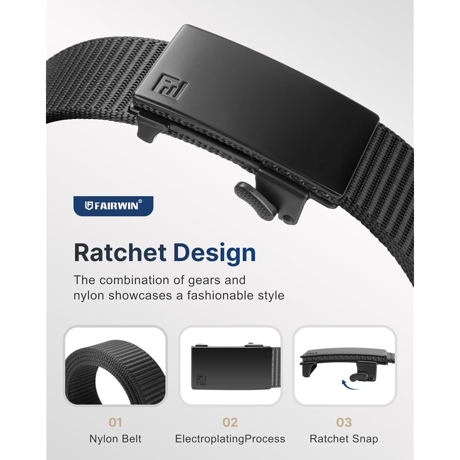 Fairwin Ratchet Belts For Men - Nylon Web Belt For Golf Tactical Work Casual, Adjustable Webbing With Ratcheting Buckle
