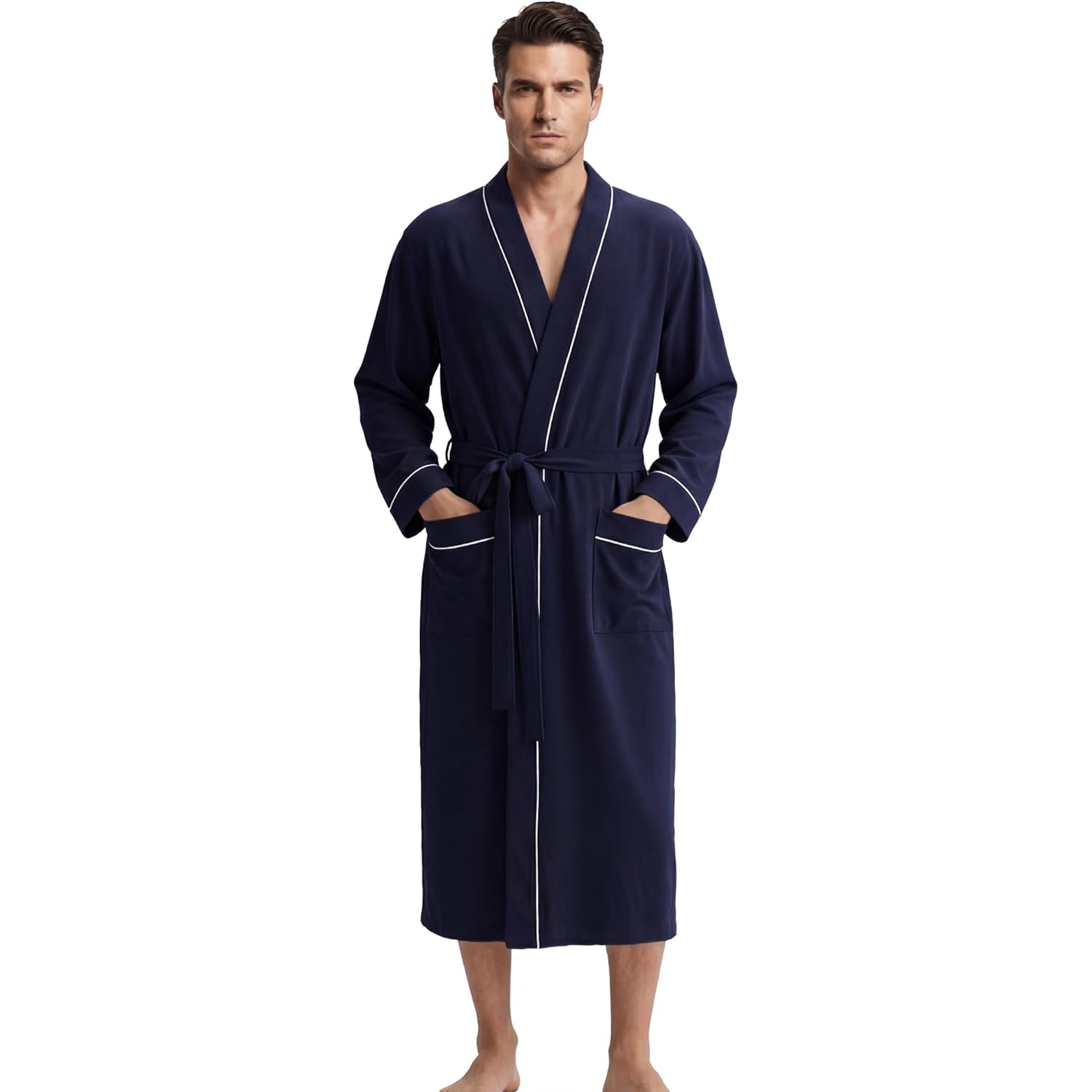 U2Skiin Men'S 100% Cotton Lightweight Robe, Soft Breathable Bathrobe With Pockets, Classic Kimono Spa Robe For Men