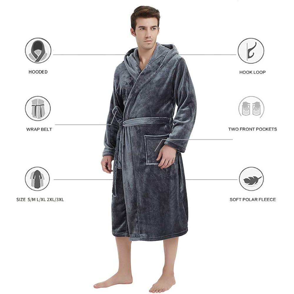 U2Skiin Mens Hooded Robe, Plush Robes For Men Long Fleece Bathrobe