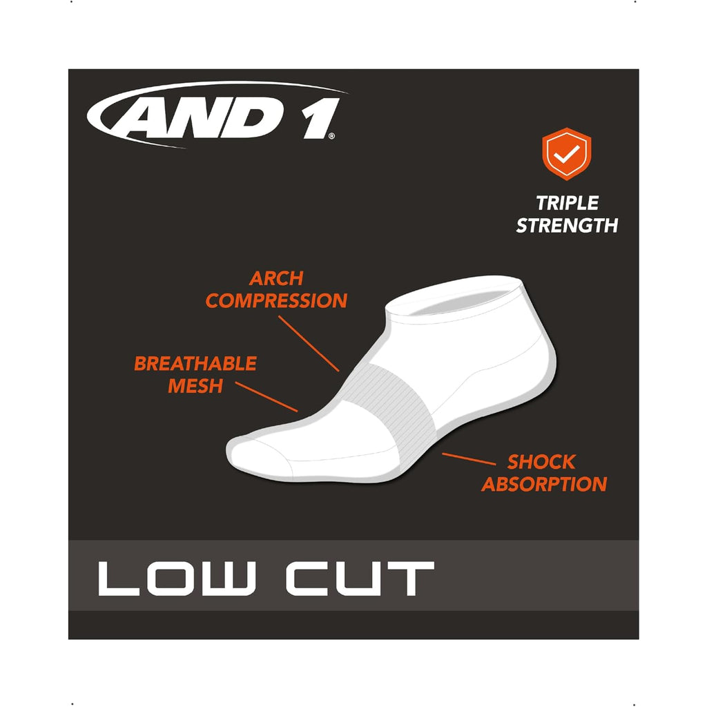 And1 Mens Low Cut Socks - 12 Pack Performance Stretch Athletic Compression Sock For Men - Sports No Show Socks (6-12.5)