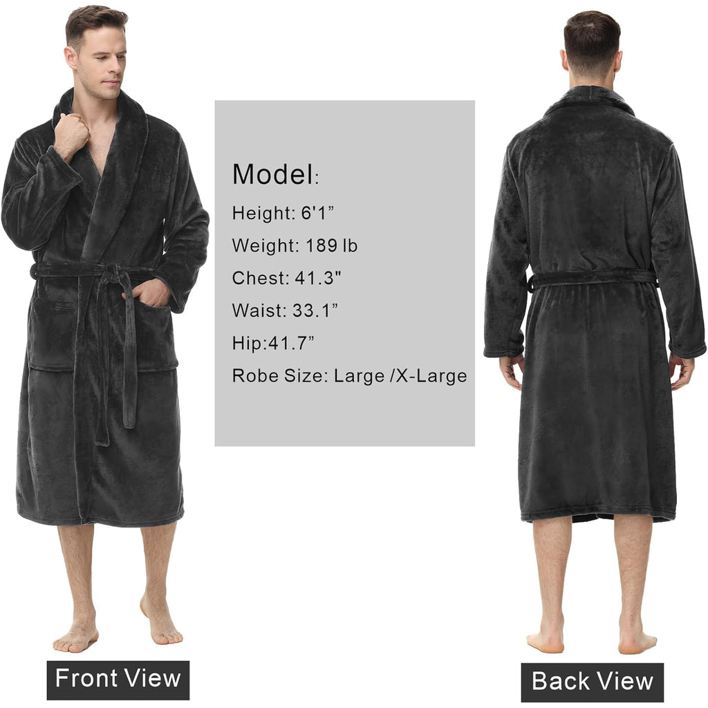 Yurhap Mens Fleece Robe, Soft Plush Robe For Men, Fluffy Bathrobe With Belt & 2 Pockets