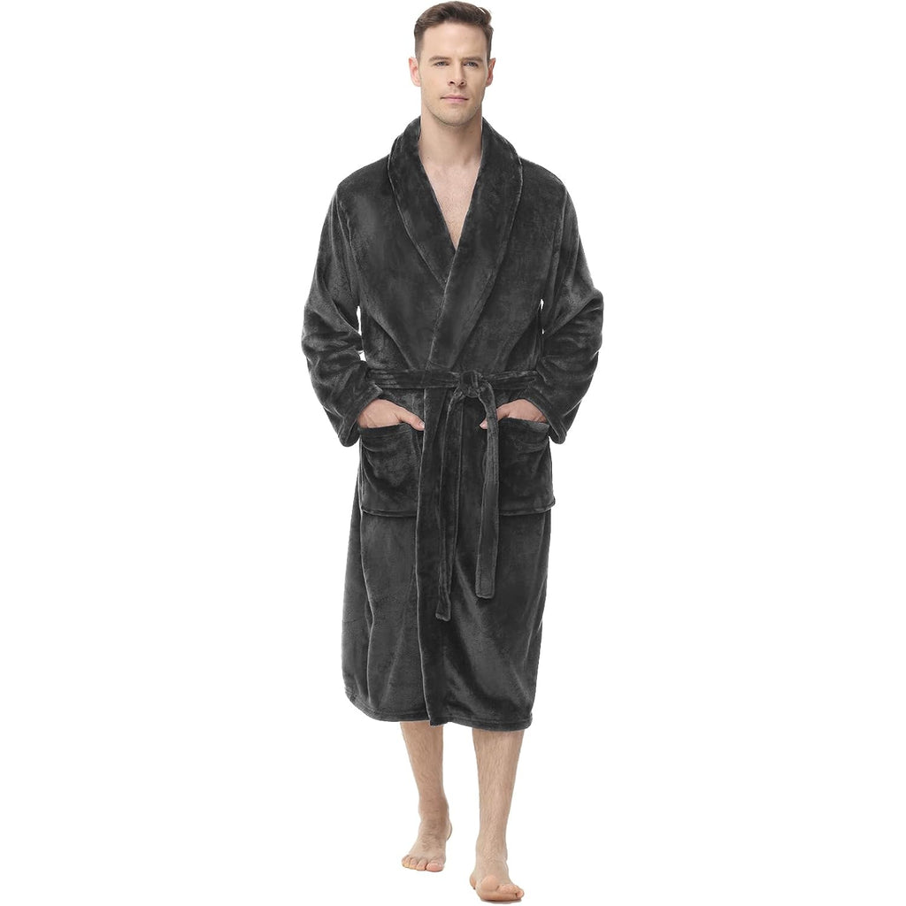 Yurhap Mens Fleece Robe, Soft Plush Robe For Men, Fluffy Bathrobe With Belt & 2 Pockets