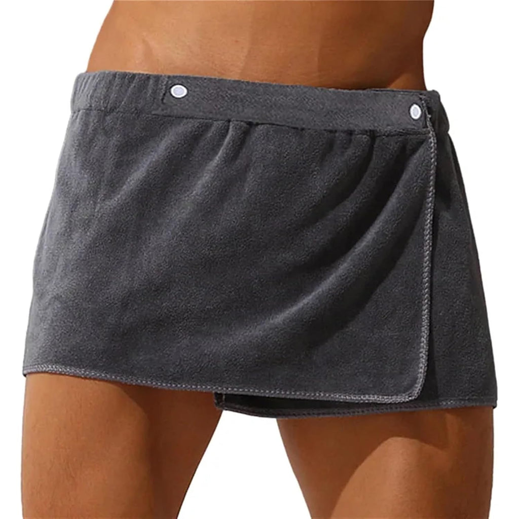 Men Shorts Bathrobe Sleep Bottoms Microfiber Pajamas Nightwear Short Towel Pants Side Split Bathrobe Culottes Soft