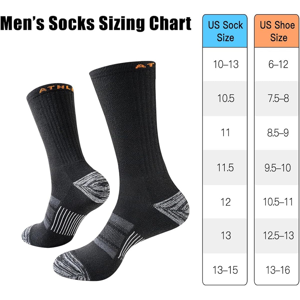 Joynée 5/10 Pairs Mens Lightweight Athletic Crew Cushioned Breathable Work High Calf Long Boot Socks