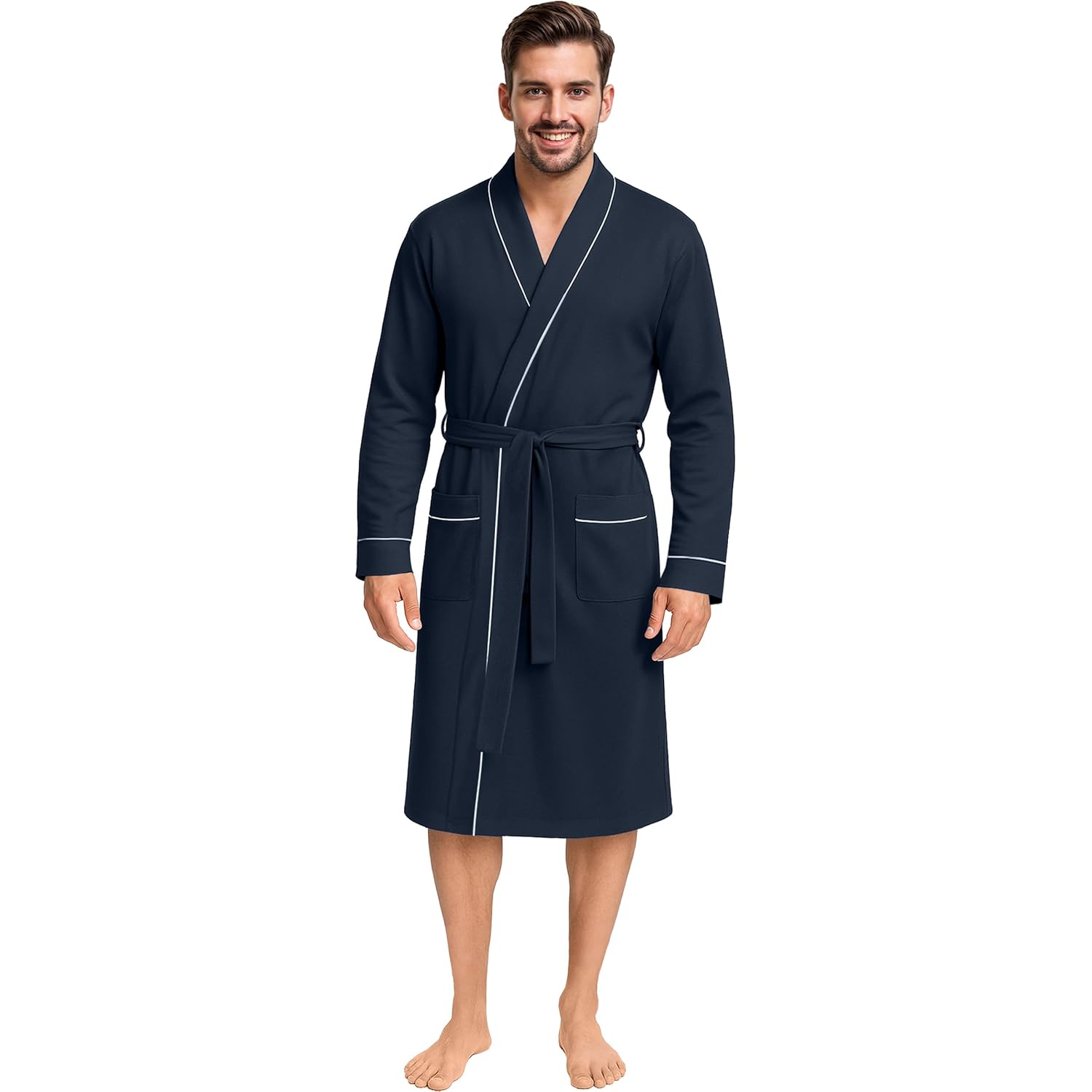Ny Threads Men'S Robe Cotton Blend Knit Bathrobe