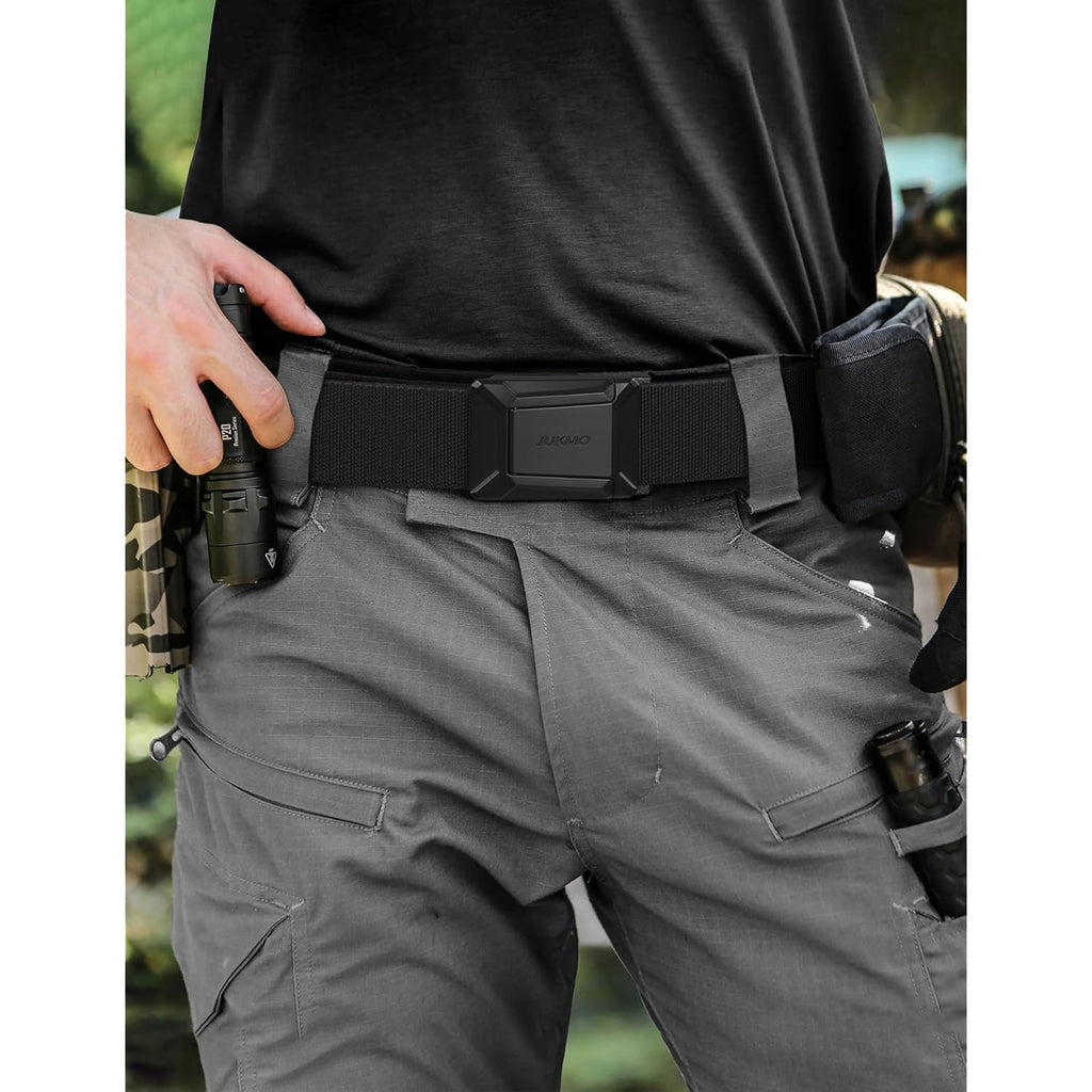 Jukmo Stretch Tactical Belt For Men, Military Work Rigger Hiking 1.5" Elastic Nylon Web Ratchet Quick Release Belt