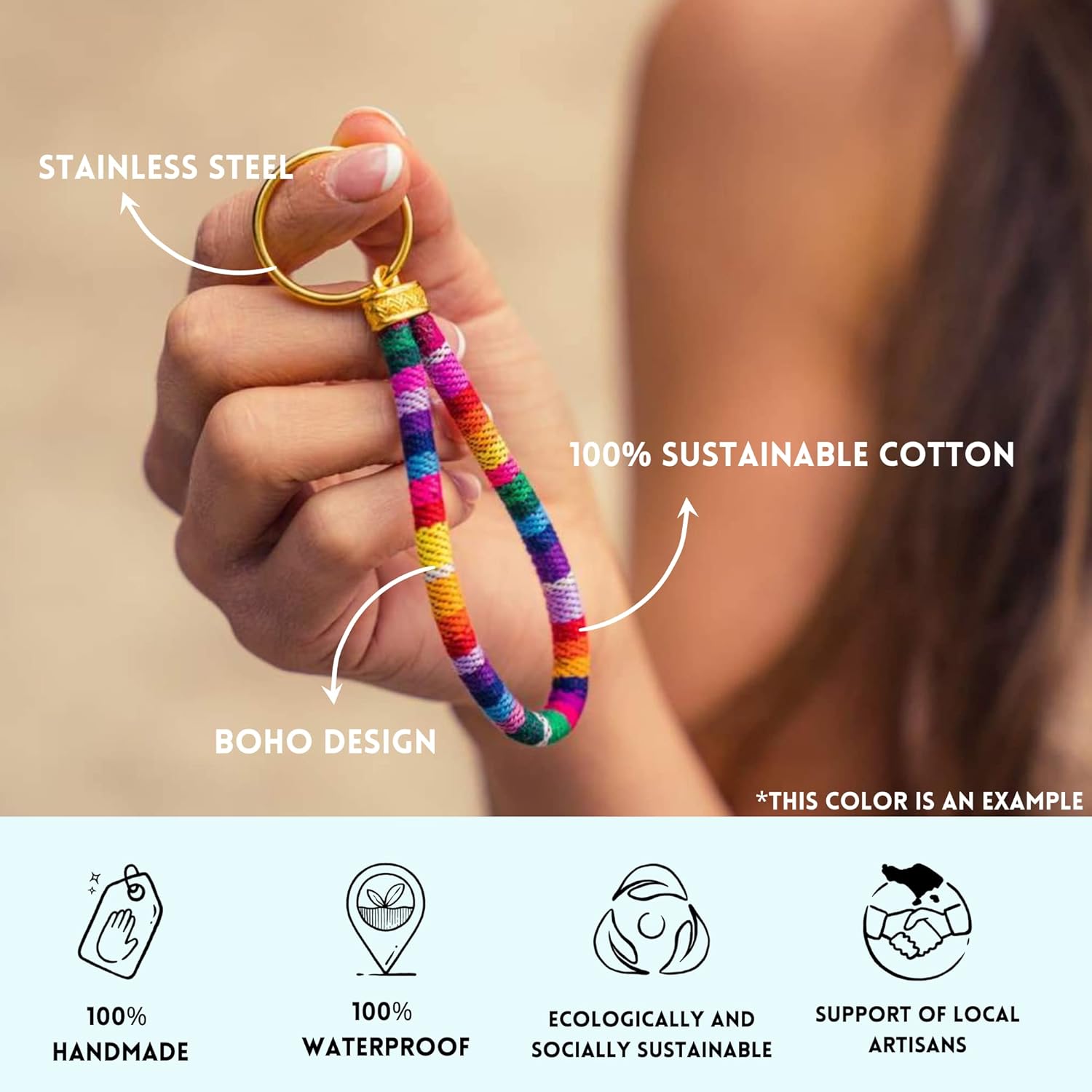 Made By Nami Boho Keychain With Gold Keyring For Women And Men Handmade Boho Wristlet Hippie Keychain For Summer Festival