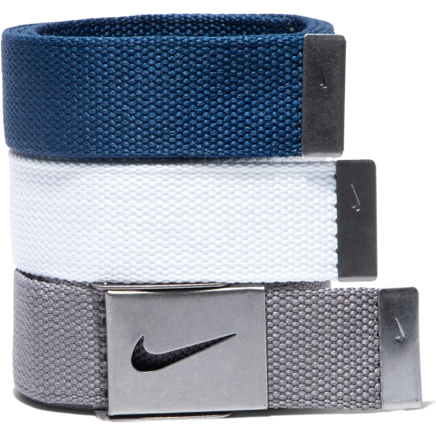 Nike Men'S 3 Pack Golf Web Belt, White/Gray/Navy, One Size
