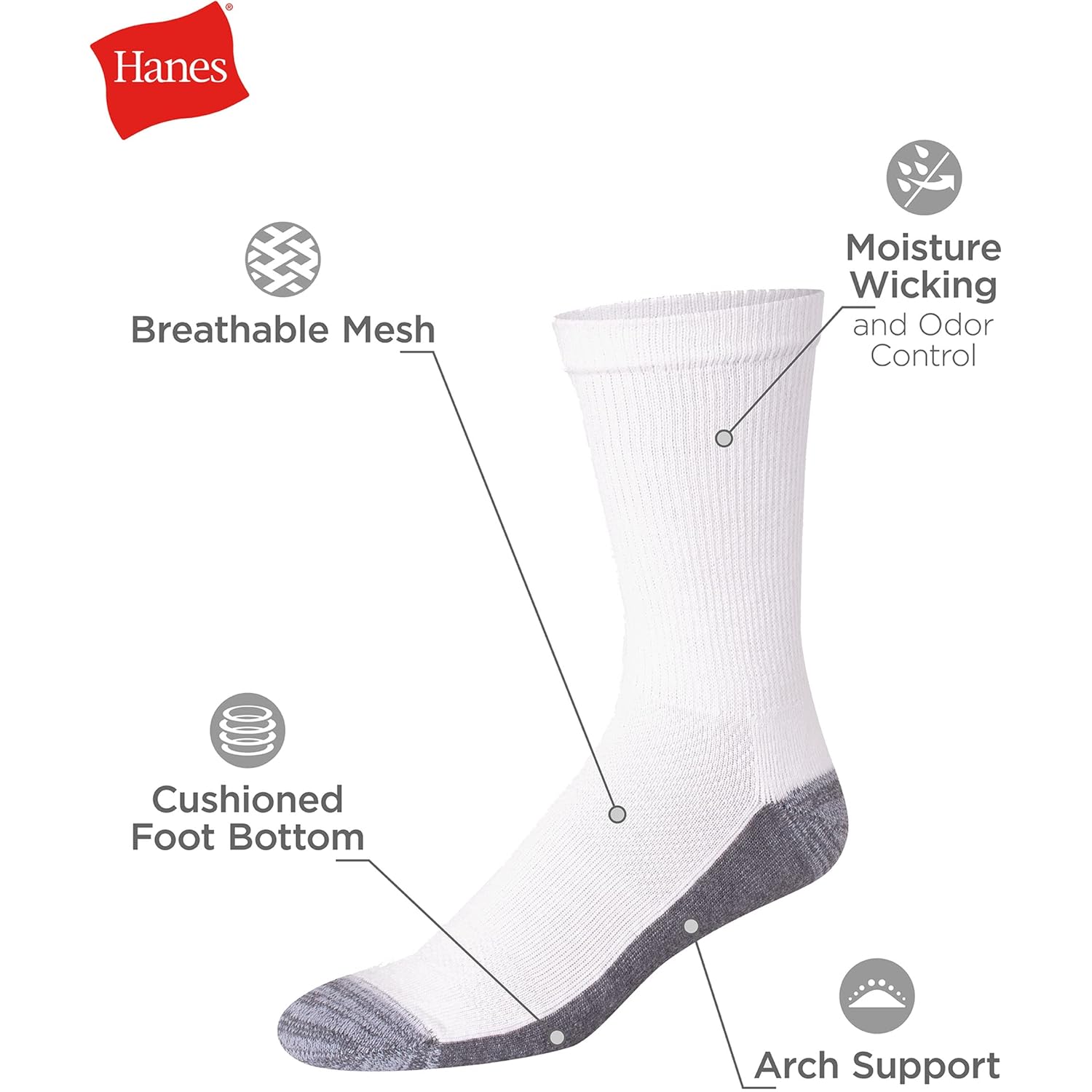 Hanes Men'S Big & Tall Crew Socks (12-Pack)