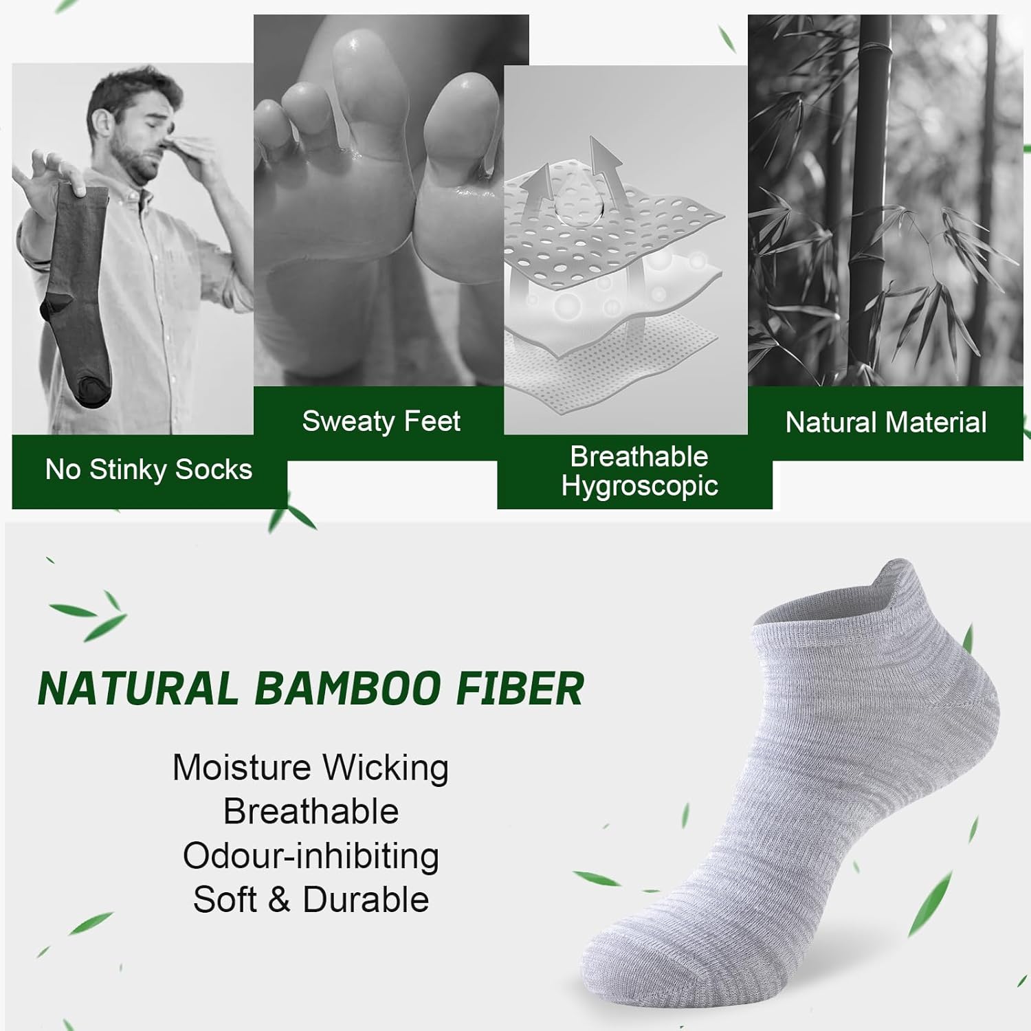 Ankle Socks For Men, 6 Pairs Bamboo Rayon Breathable Sports Low Cut Thin, Multicolor Size 6-8 9-11 12-14