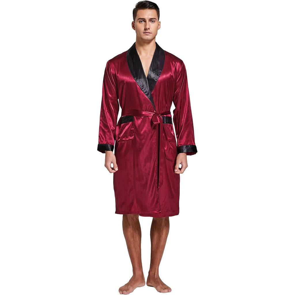 Tony & Candice Men'S Satin Robe Lightweight Long Sleeve Silk Kimono Bathrobe With Shorts Set Sleepwear