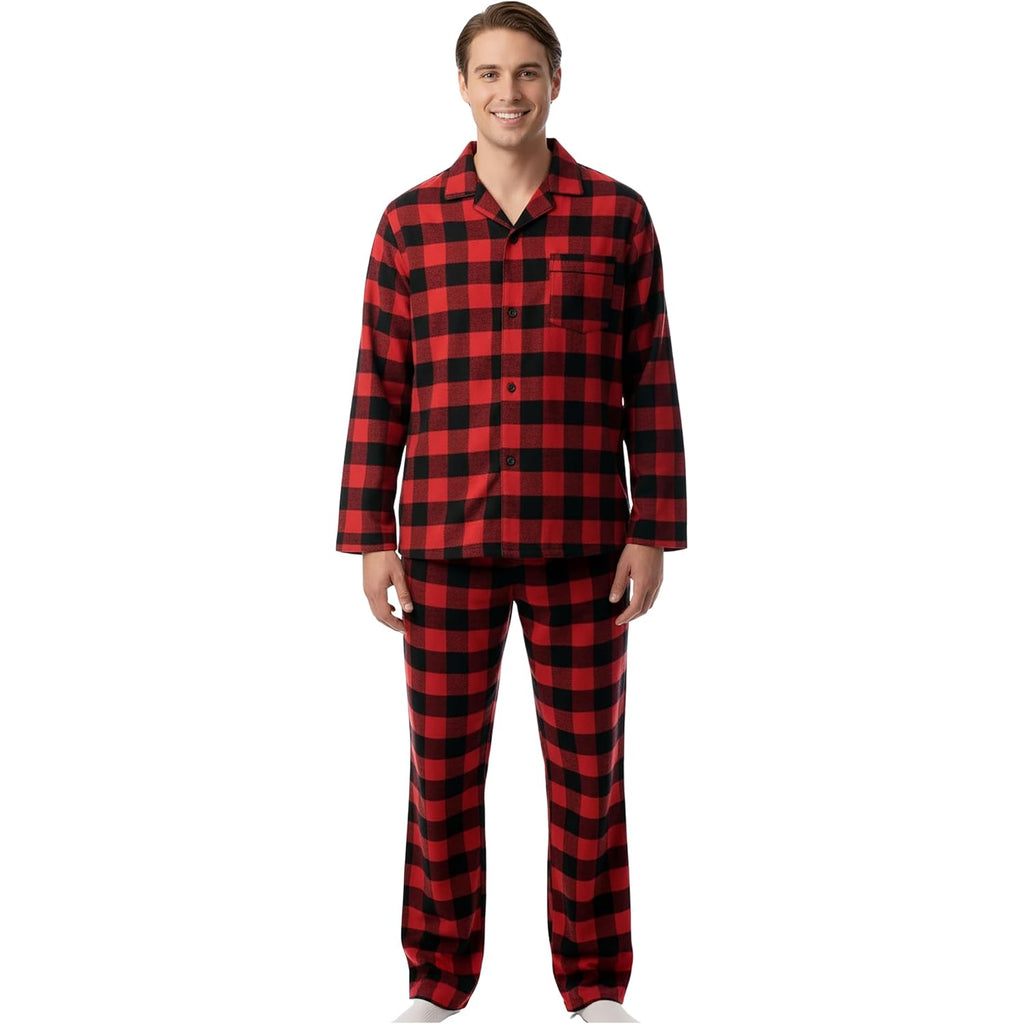 #Followme Men’S Plaid Button Front Flannel Pajamas Set - Long Sleeve Long Pant