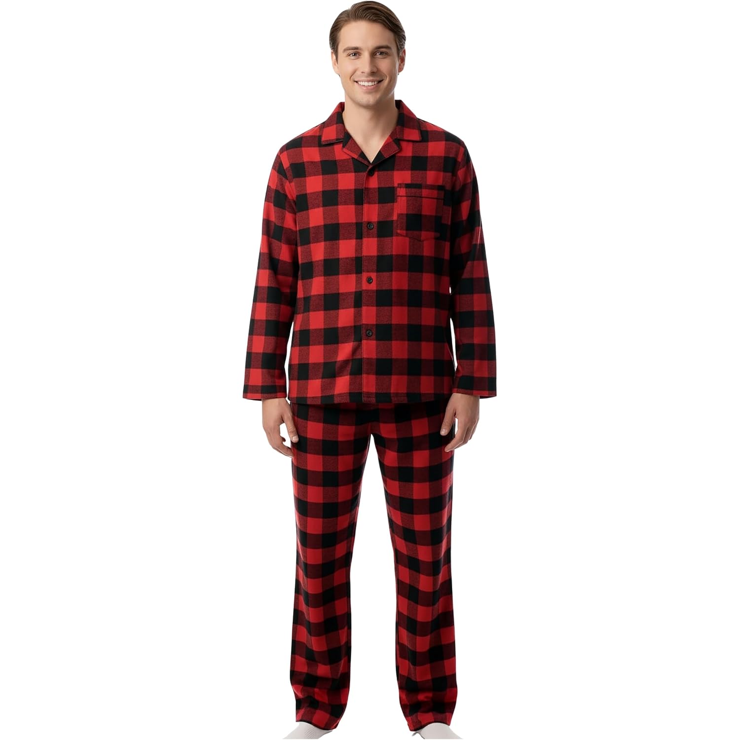 #Followme Men’S Plaid Button Front Flannel Pajamas Set - Long Sleeve Long Pant