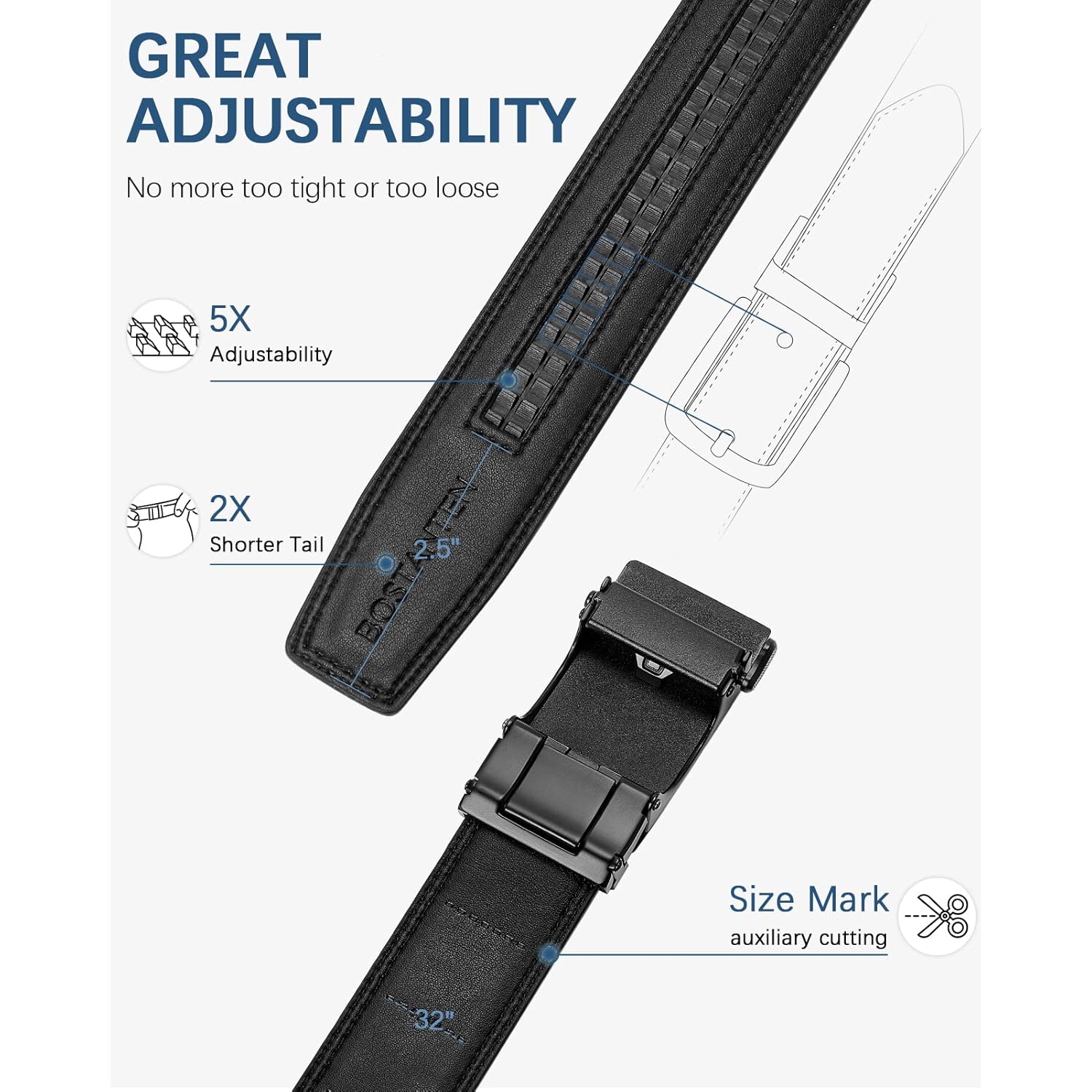 Bostanten Mens Belt Leather Ratchet Belt For Men Dress And Casual With Adjustable Buckle, Trim To Fit