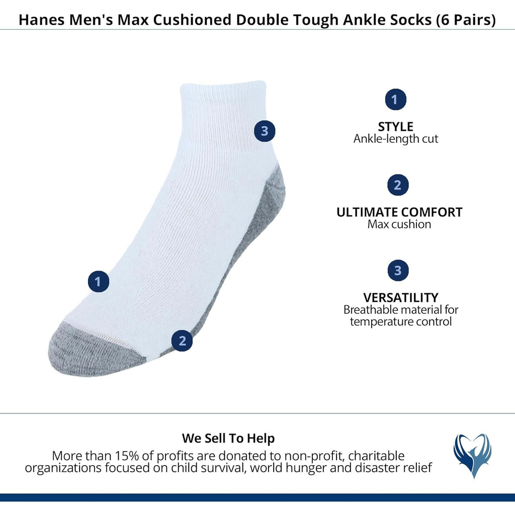 Hanes Men'S Max Cushioned Ankle Socks (Multipacks)