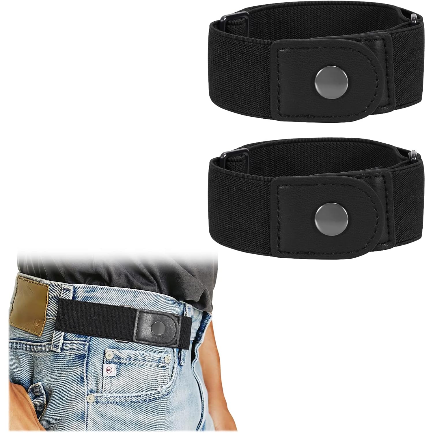 Werforu Men 2 Loop No Buckle Elastic Belt For Women Men Side Belts, Fit 1.5 Inch Belt Loop