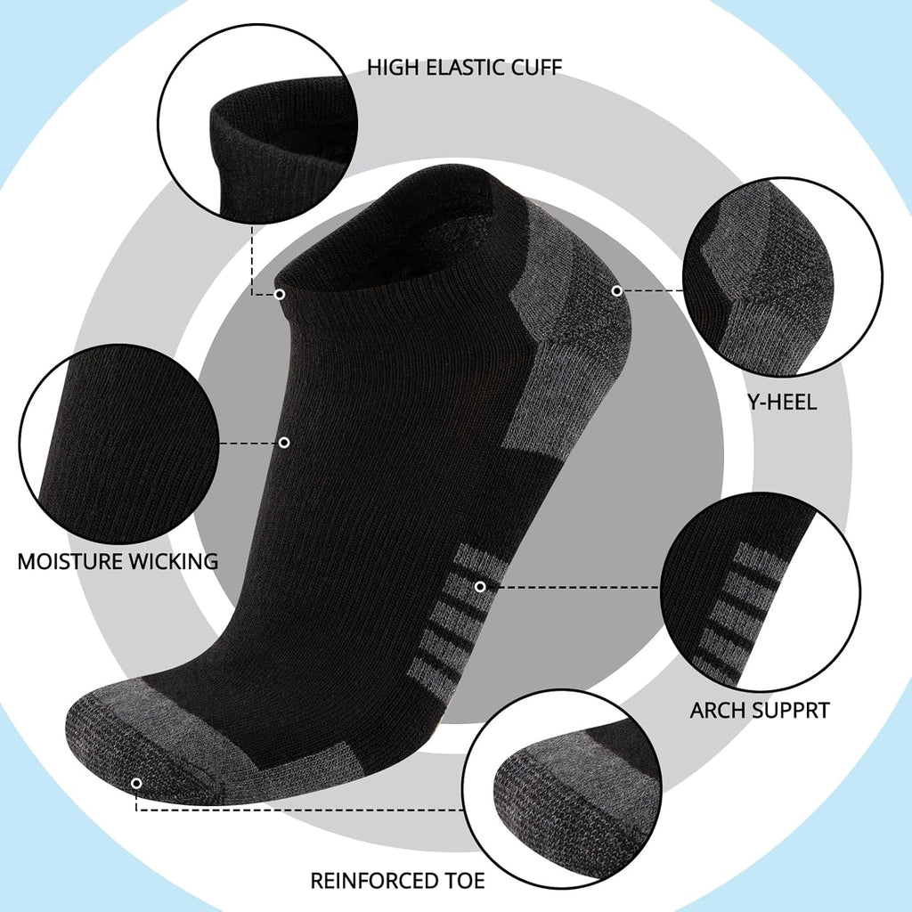 Coovan 10 Pairs Mens Ankle Socks Men 10 Pack Low Cut Comfort Cushion Casual Socks