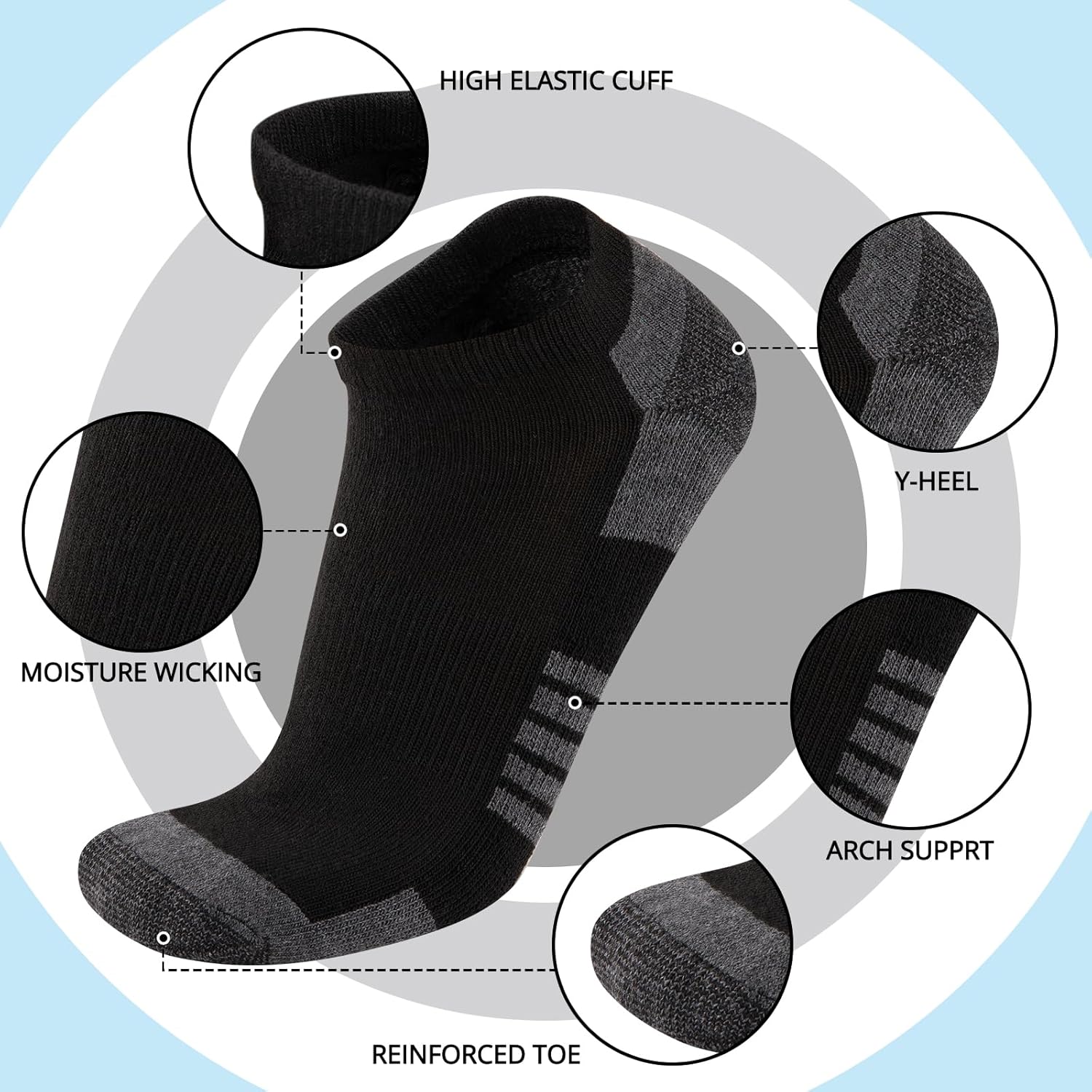 Coovan 10 Pairs Mens Ankle Socks Men 10 Pack Low Cut Comfort Cushion Casual Socks