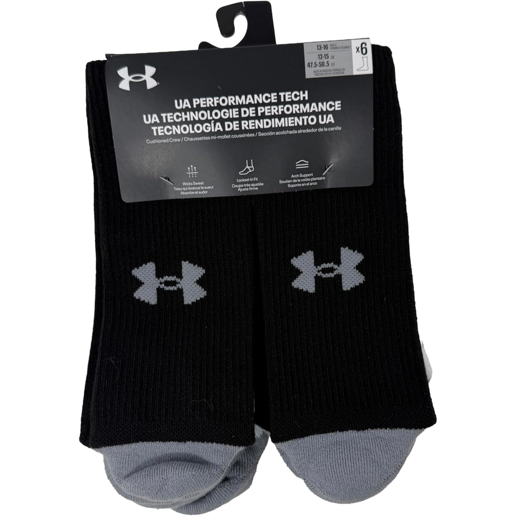 Under Armour Men'S Ua Performance Tech Cushioned Crew Socks - 6 Pack