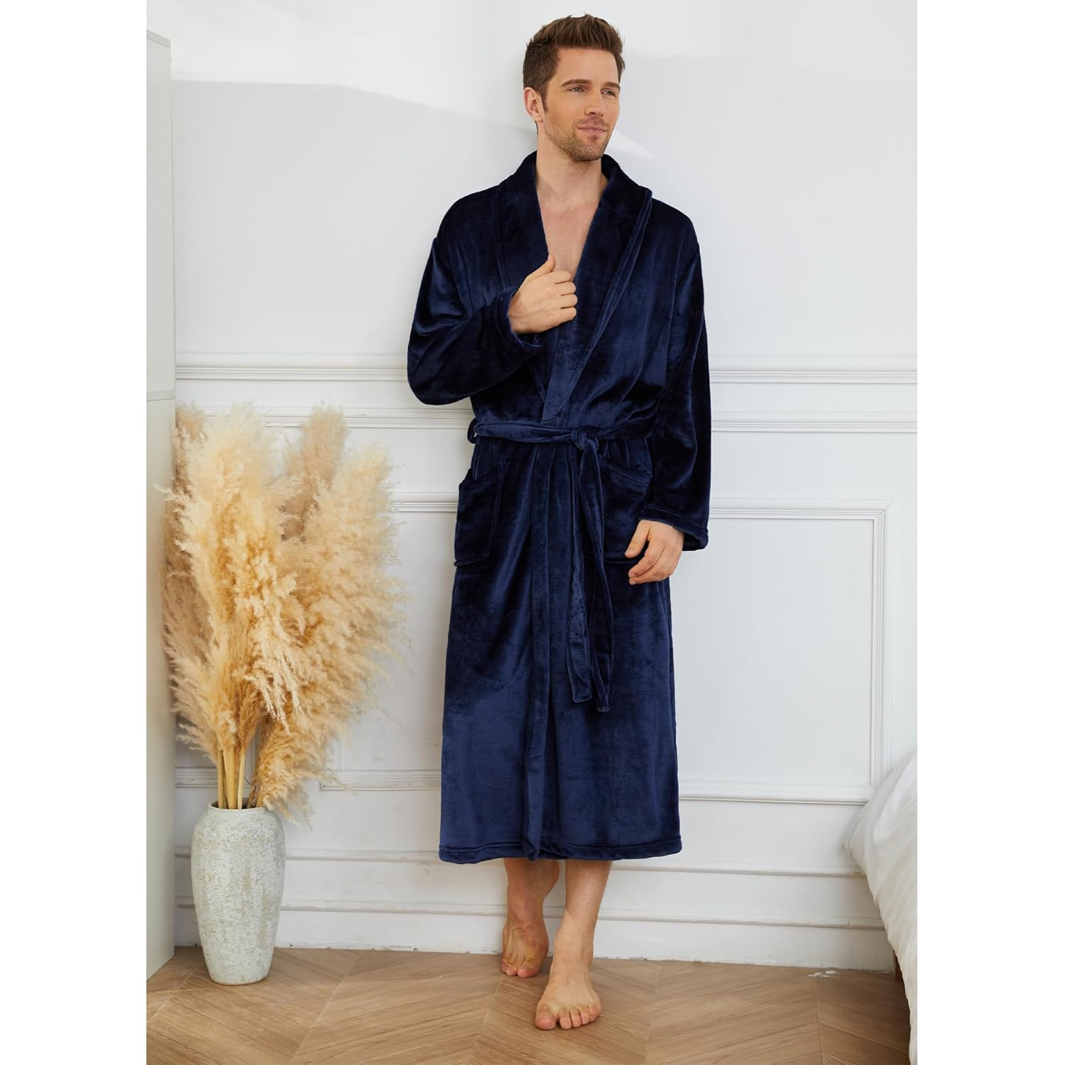 U2Skiin Mens Fleece Robe Plush Collar Shawl Bathrobe