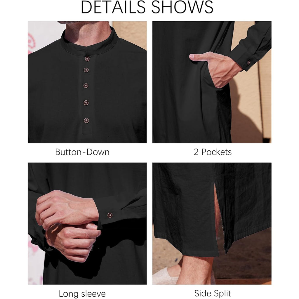 Yaohuole Muslim Thobe For Men Button Down Mens Caftans Big And Tall Mens Arab Thobe With Pocket