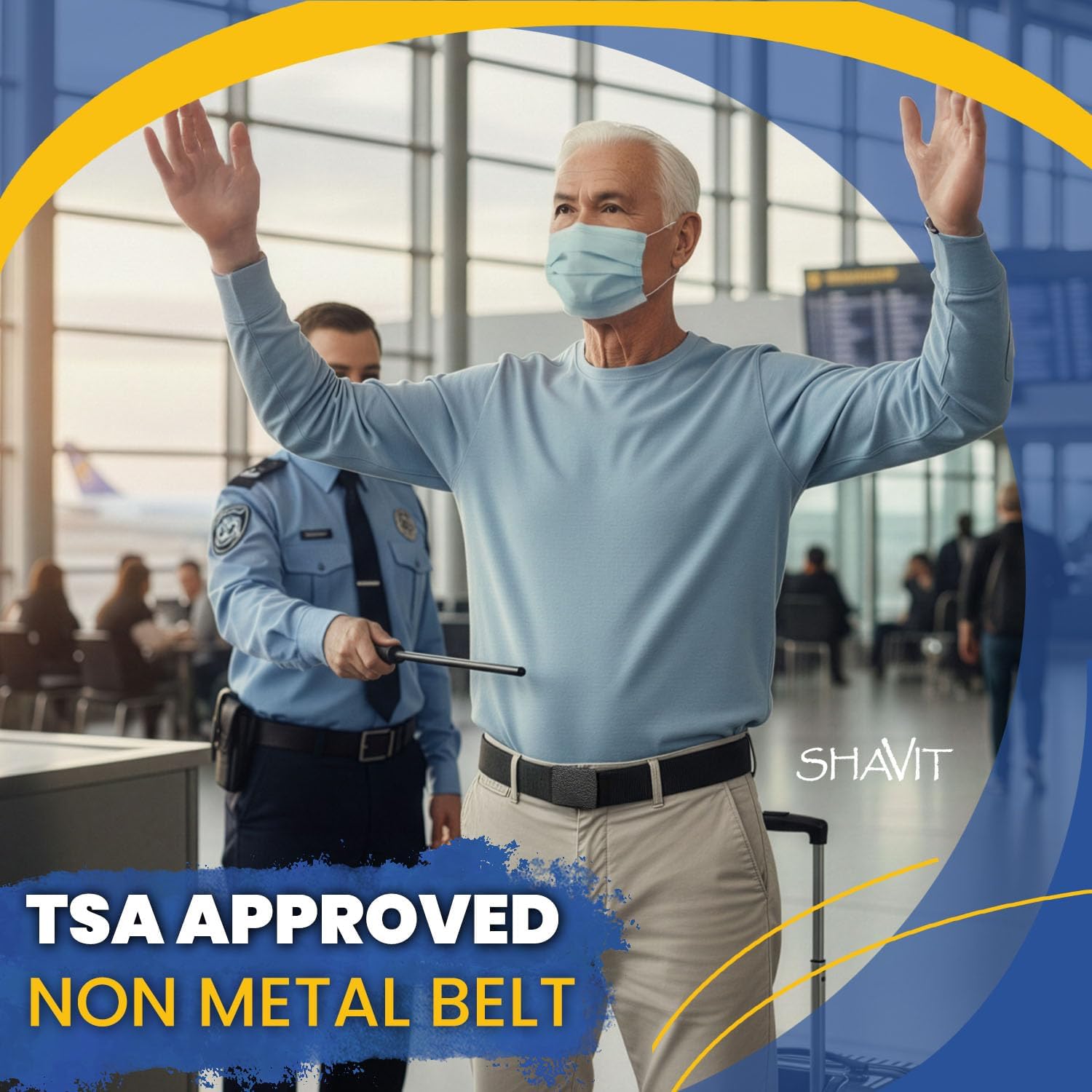 Shavit Mens Nylon Belt With Plastic Buckle, Work Web Belt For Men, Casual Adjustable Military Canvas Belts, Tsa Approved - Nickel Free - Non Metal Airport Friendly, Tsa Plastic Belts For Men Black