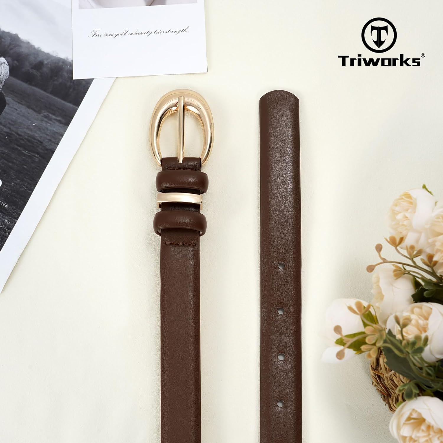 Triworks 2 Pack Women’s Skinny Faux Leather Belt With Gold Buckle