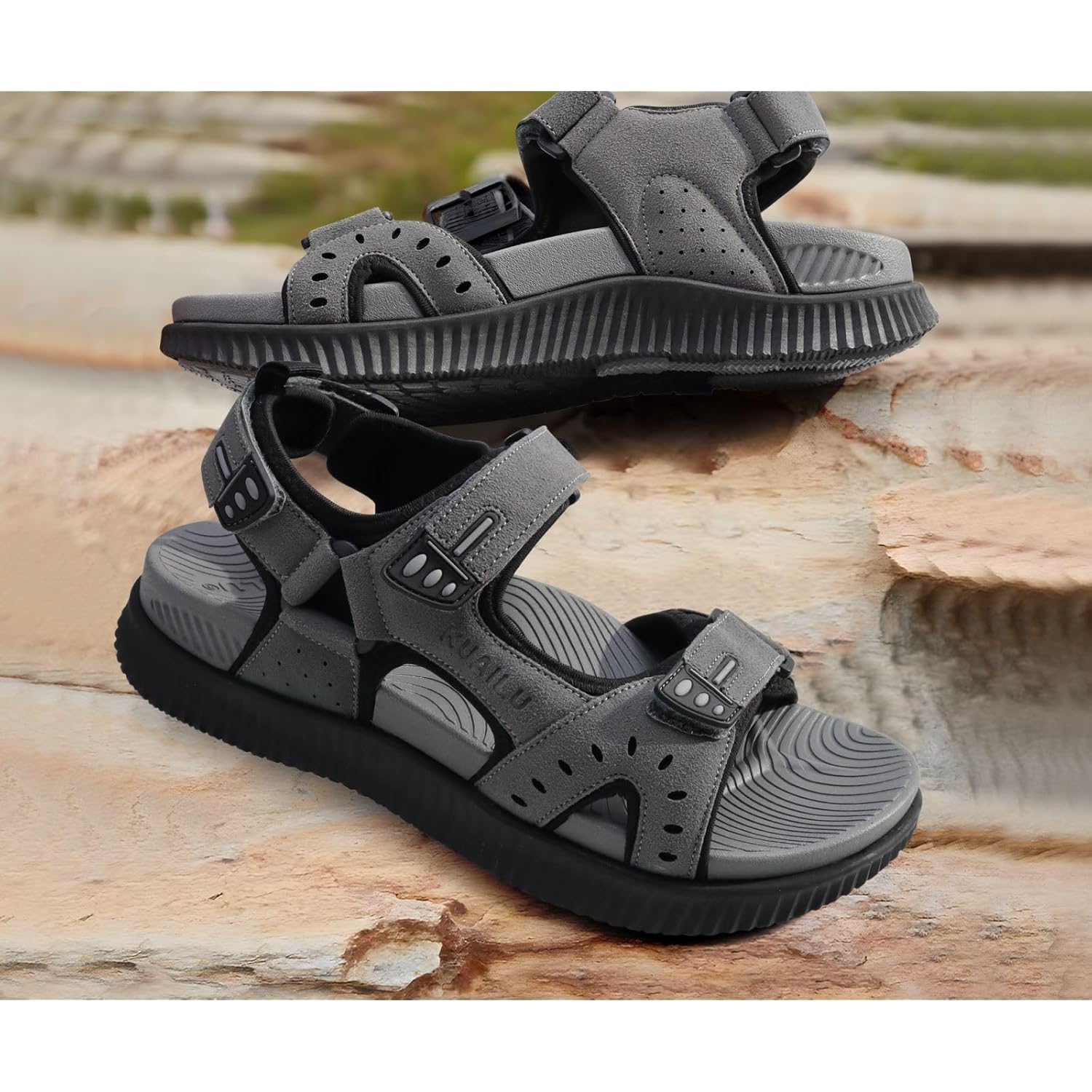 Kuailu Mens Hiking Sandals With Arch Support Sport Recovery Athletic Walking Sandals For Man Outdoor Summer Casual Thick Cushion Beach Water Fisherman Sandal Size 7-15