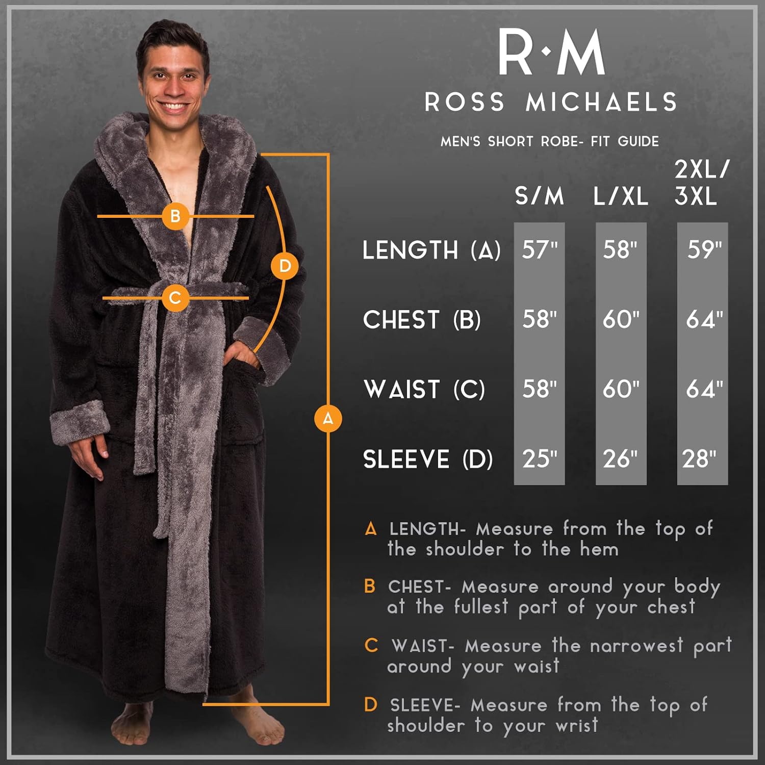 Ross Michaels Mens Luxury Robe Hooded Big And Tall - Long Plush Fleece Bath Robe With Hood And Pockets- Gift Men And Teens