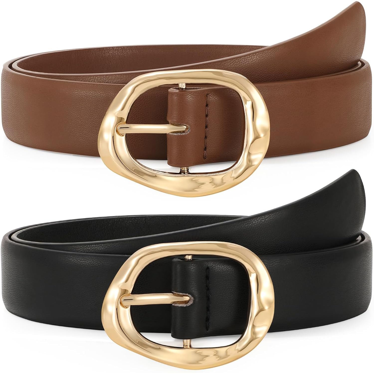 Triworks 2 Pack Leather Belts for Women Fashion Waist Belt