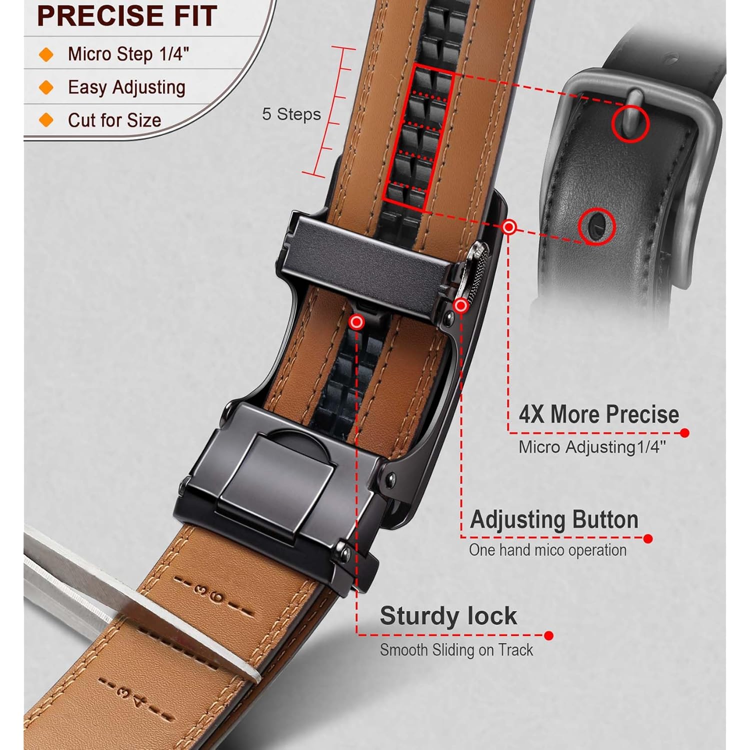 Kemisant Men Belt 2 Pack, Leather Ratchet Belt Easy Click Slide For Men 1 3/8",Cut For Fit