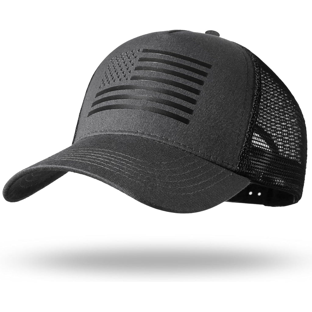 American Flag Trucker Hat - Snapback Hat, Baseball Cap For Men Women - Breathable Mesh Side, Adjustable Fit - For Casual Wear