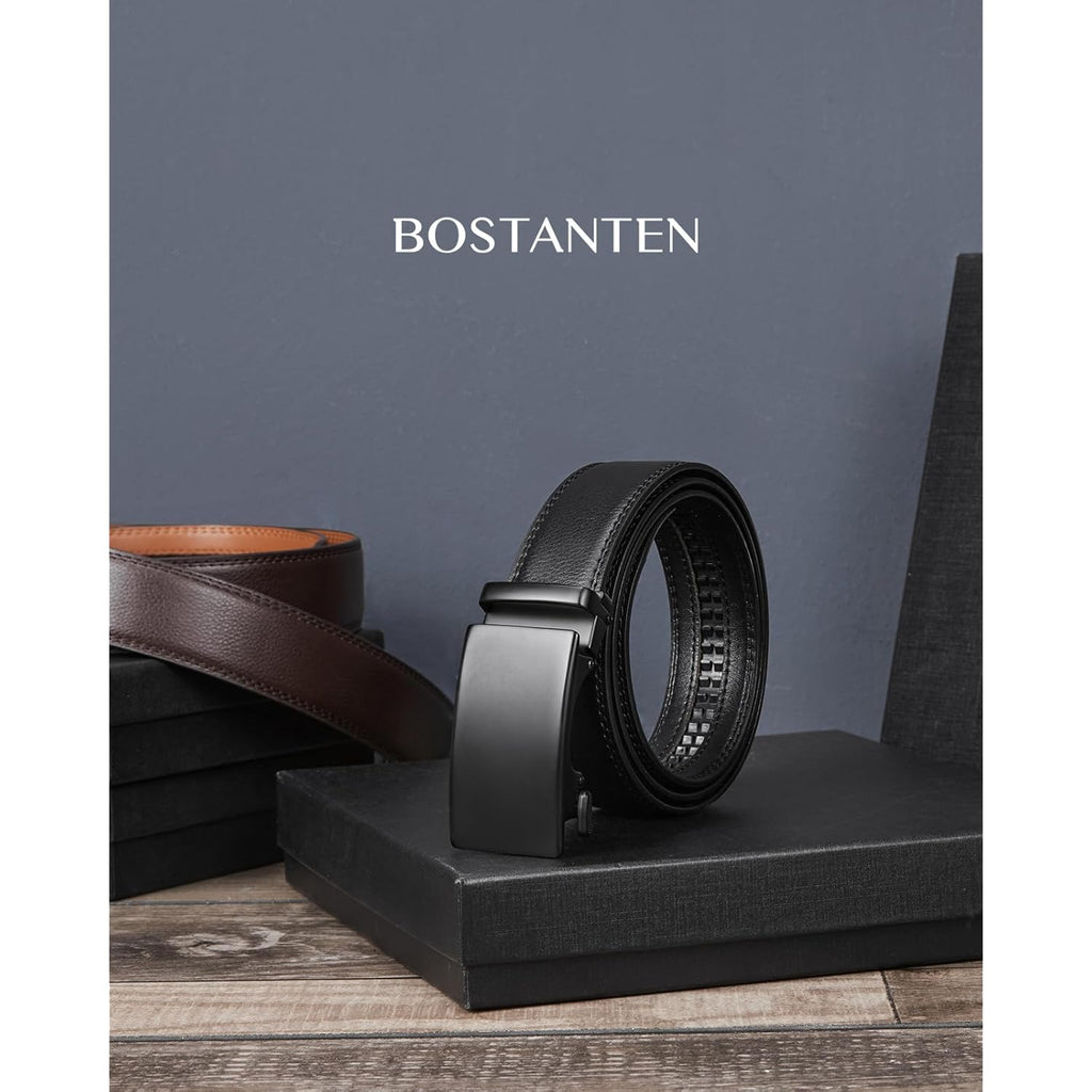Bostanten Mens Belt Leather Ratchet Belt For Men Dress And Casual With Adjustable Buckle, Trim To Fit