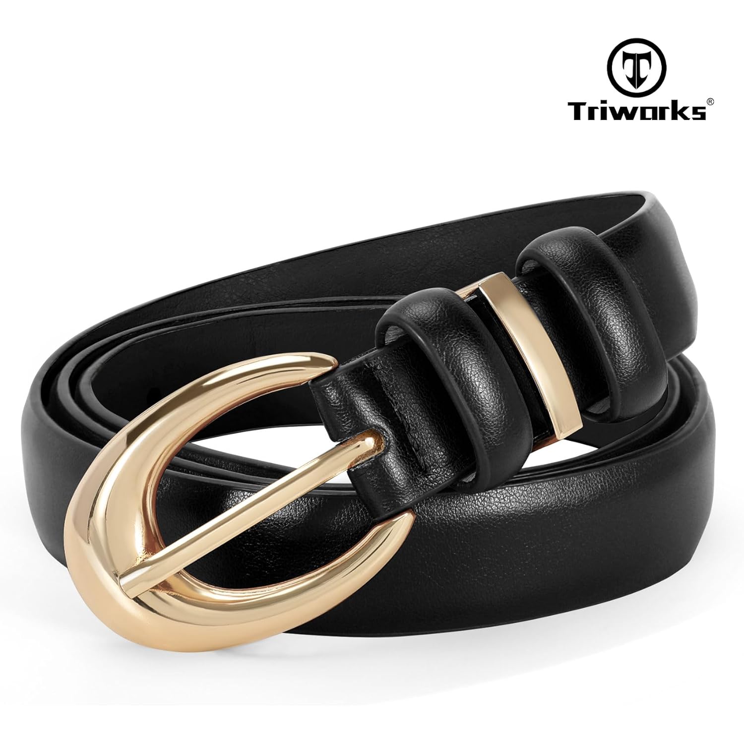 Triworks 2 Pack Women’s Skinny Faux Leather Belt With Gold Buckle