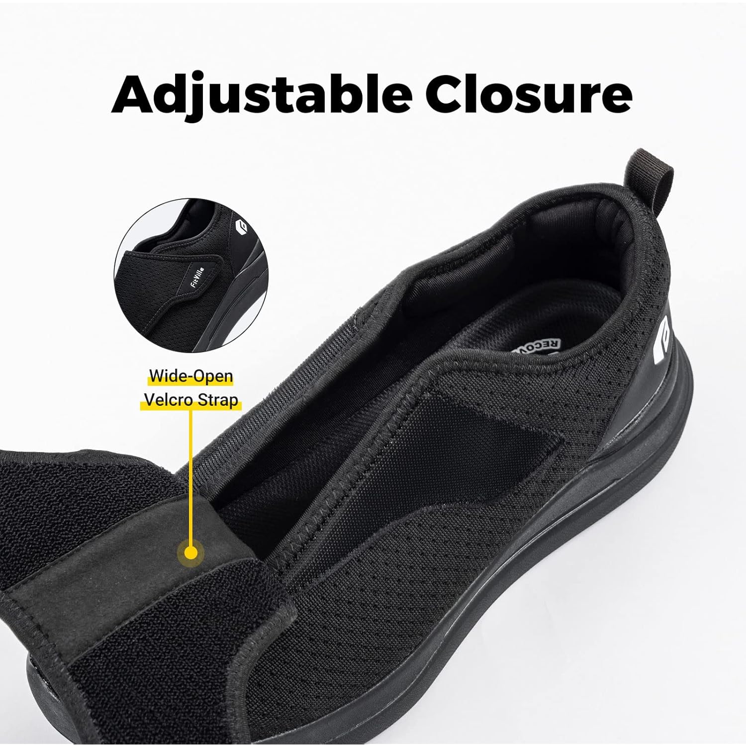 Fitville Diabetic Shoes For Men Extra Wide Slip-On Shoes For Swollen Feet Adjustable Walking Shoes For Elderly Foot Pain Relief Neuropathy - Easytop Wings