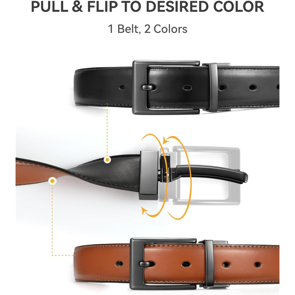 Chaoren Reversible Belt Men 1 Piece - 1.25" Leather Dress Belt - Trim To Fit For Elegant Style