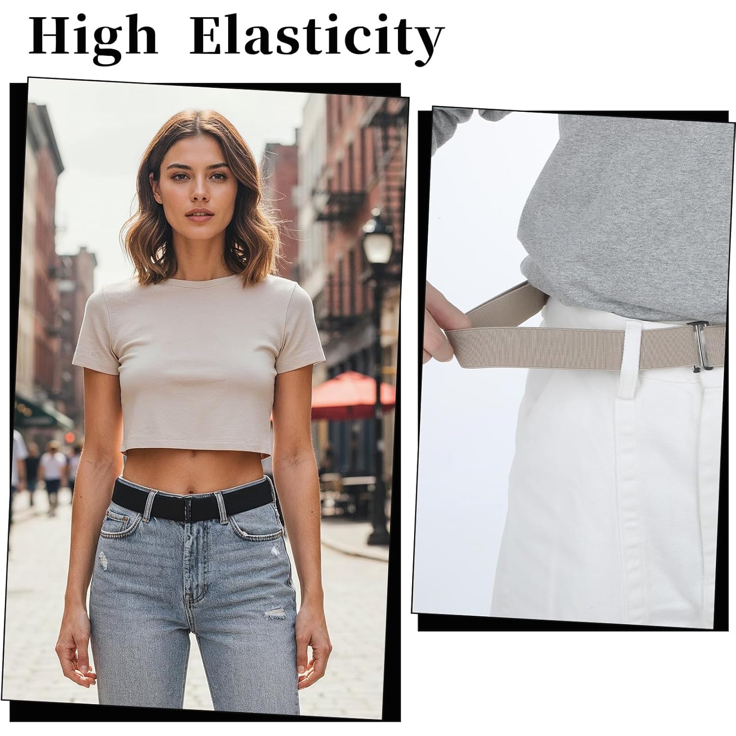 3 Pcs No Show Elastic Belts for Women, Adjustable Stretchy Belt