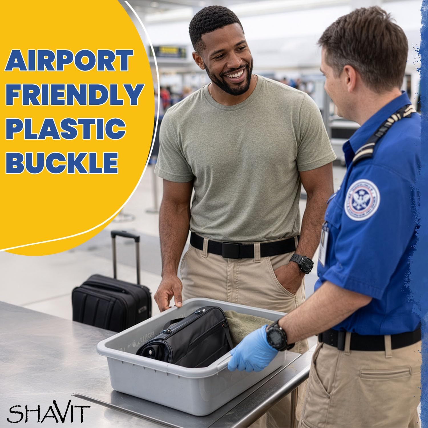 Shavit Mens Nylon Belt With Plastic Buckle, Work Web Belt For Men, Casual Adjustable Military Canvas Belts, Tsa Approved - Nickel Free - Non Metal Airport Friendly, Tsa Plastic Belts For Men Black