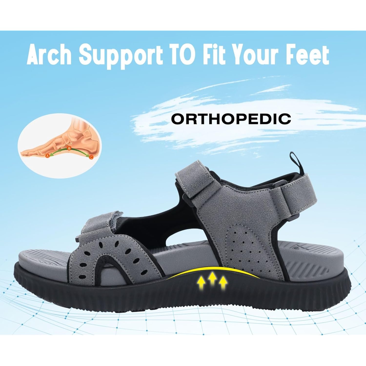 Kuailu Mens Hiking Sandals With Arch Support Sport Recovery Athletic Walking Sandals For Man Outdoor Summer Casual Thick Cushion Beach Water Fisherman Sandal Size 7-15