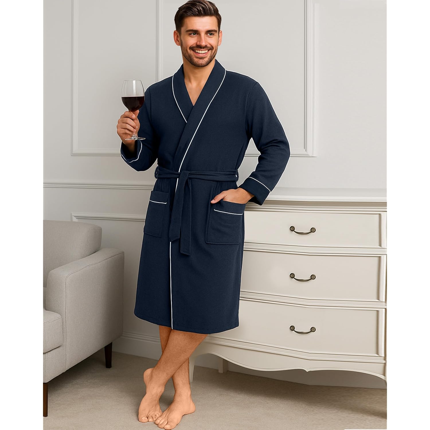 Ny Threads Men'S Robe Cotton Blend Knit Bathrobe