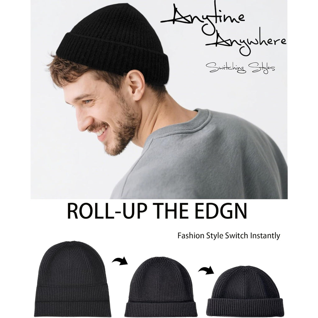 Thin Fisherman Beanie Hat For Men Women Fall Winter -Wool Knit Cuff Short Fashion Watch Cap,Trawler Slouchy Skull Cap